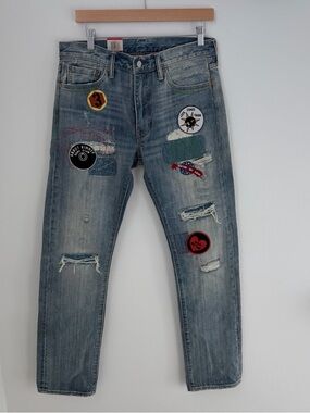 Levi's 513 slim straight blue jeans with patches Y2K